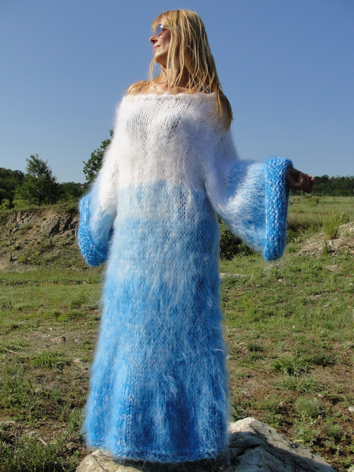 Handknit Mohair Dress Off-shoulder Mohair Sweaterdress - Etsy