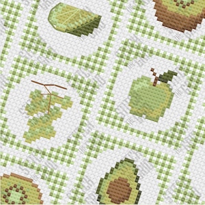 Patrones de punto de cruz en miniatura de frutas verdes • Paquete de frutas verdes • Miniaturas modulares