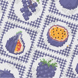 Patrones de punto de cruz en miniatura de frutas azules y moradas • Paquete de frutas azules • Miniaturas modulares