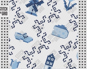 Dutch Mini Cross Stitch Patterns • Delft Blue Bundle • Modular Minis