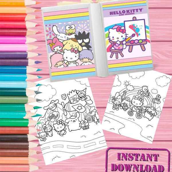 100+ Kitty and friends coloring pages, kids and adult art, Instant download