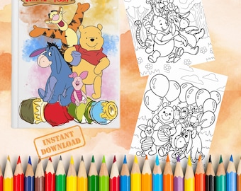 Libro/páginas para colorear de Winnie-the-Pooh, arte para niños y adultos, descarga instantánea