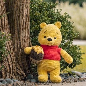 Crochet Bear Plush with Honey Pot: Handmade Amigurumi Stuffed Animal
