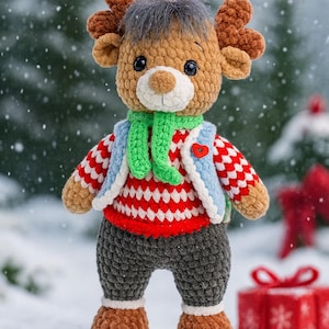 Reno de peluche hecho a mano: regalo navideño amigurumi