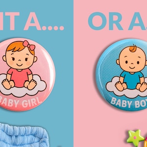 Gender Reveal Party Favors: Team Boy, Team Girl Pin Buttons