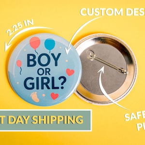 Gender Reveal Button Pins: Team Girl, Team Boy Party Favors
