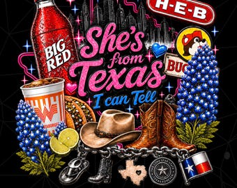She's From Texas Png, Retro Texas Girl Png, Southern State Pride Png, Texas Lover Gift