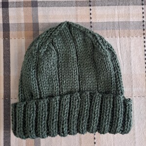 Green hand knit beanie, adult medium winter hat
