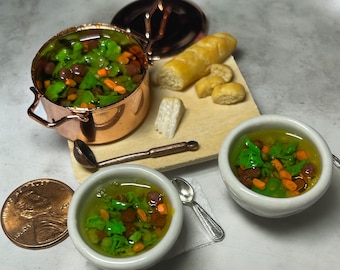 Dollhouse Miniature Italian Wedding Soup Dinner: 1/12 Scale