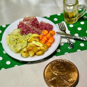 Miniature Dollhouse Corned Beef and Cabbage Dinner: 1/12 Scale