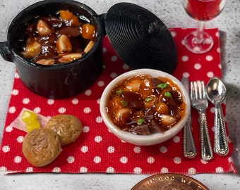 Miniature Dollhouse Beef Stew Dinner for Two 1:12 Scale