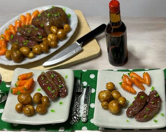 Miniature Dollhouse Beef Pot Roast Dinner: 1/12 Scale