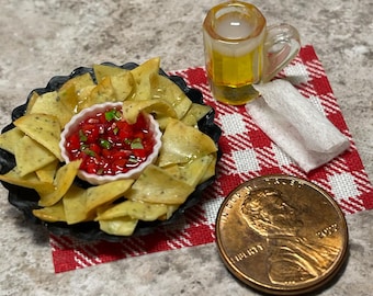 Dollhouse Miniature Tortilla Chips and Salsa: 1/12 scale.