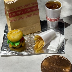 Dollhouse Miniature Five Guys Inspired Burger Meal: 1/12 Scale