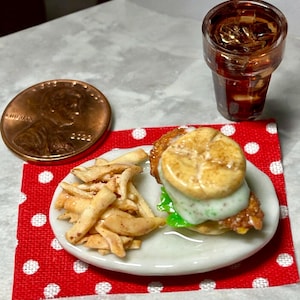 Dollhouse Miniature Fish Sandwich and Fries Oval Plate 1:12 Scale