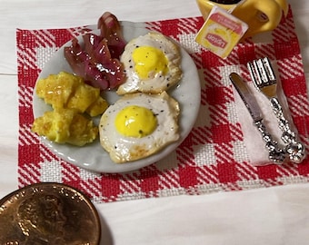 Miniature Dollhouse Egg and Bacon Breakfast 1:12 Scale