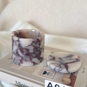 Handcrafted Marble Jar with Lid: Kitchen & Bath Organizer