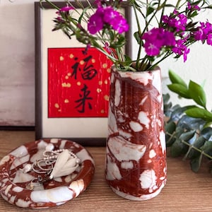 Large marble decor red vase, vintage red vase, Cylinder vase,Home Decoration, flower Decoration,Aesthetic Vase, gifts idea, Dry Flower Vase