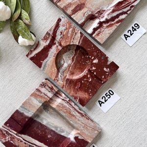 Rosso Orobico Marble Statement Tray Multifunctional Bowl Handcrafted Luxury gift, cigar ashtray，Jewelry Dish,Stone Centerpiece, 7.8*7.8*1 in
