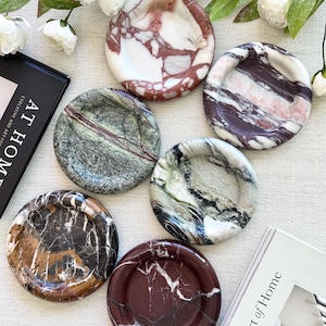 6 in Colorful Stone Tray,large donut Decorative Trinket Catchall Tray, Elegant Marble Gift ,Round Jewelry Dish, Candle Holder.