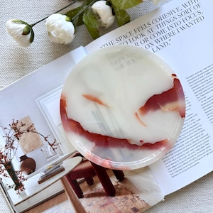 Ice Red Onyx Round tray, Home Decor & Vanity Organizer, serving tray, Jewelry Dish, bathroom catchall, Candle Holder，size 7.8 in diam