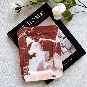 Red Marble Tray: Rectangular stone Coffee Table Decor, Bathroom Organizer, Holiday Gift, Size 9×7 in