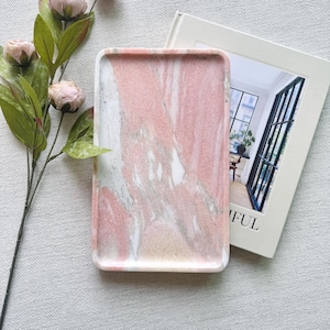 Norwegian Rose Marble Tray: Large Rectangle Vanity & Jewelry Organizer,12*7 in