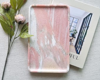 Vassoio in marmo rosa norvegese: grande portaoggetti rettangolare per toeletta e gioielli, 12*7 pollici
