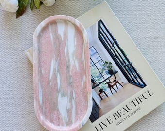 Vassoio decorativo in marmo rosa norvegese, grande, oblungo, 10,5*5,2 cm, vassoio portagioie, vassoio portaoggetti per il bagno, arredamento per la casa, regalo