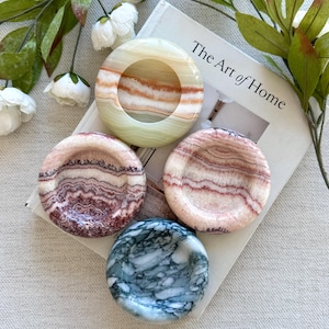 Colorful Stone Tray, Cute donut Decorative Trinket Catchall Tray, Elegant Marble Gift ,Round Jewelry Dish, Candle Holder.
