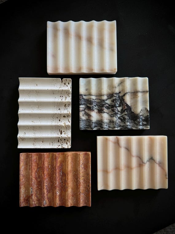 Fluted Marble Coaster: Natural Stone Soap Dish, Jewelry Tray (4.8x3.5in)
