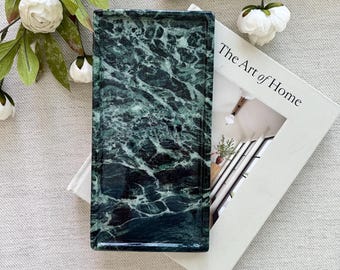 Bandeja grande de mármol verde para mesa de centro o consola, VERDE ALPI MARBLE, bandeja para tocador de baño, bandeja multiusos, decoración del hogar, 30 x 15 cm.