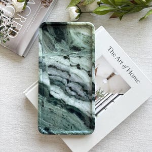 Green Marble large tray on coffee table console table Dual-Sided Use serving tray, bathroom vanity tray,  Catchall ,home decor, size 12*6in