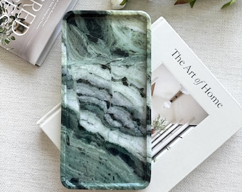 Green Marble large tray on coffee table console table Dual-Sided Use serving tray, bathroom vanity tray,  Catchall ,home decor, size 12*6in