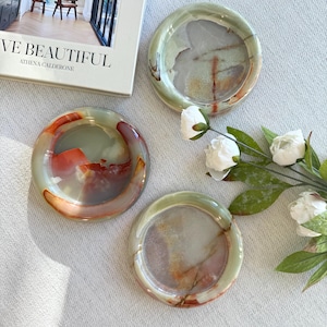 Handmade Green Onyx Trinket Tray: Stone Vanity Organizer, Jewelry Dish, 6in