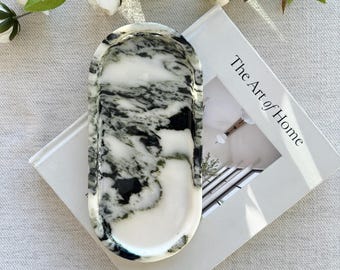 Green Marble Tray -Luxury gark Green Natural Catchall -Decorative Vanity Tray Coffee Table Accent-  Aesthetic Home Decor