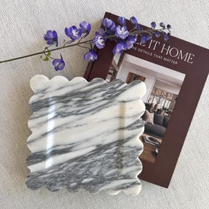 Calacatta Vagli Marble Tray: Scalloped Square Vanity, Coffee Table Decor