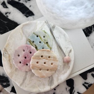 Medium Cloudscape White Marble Round Tray | 8.2” Translucent Natural Stone Accent -Bathroom Vanity Organizer -Luxury Perfume Candle Tray image 6
