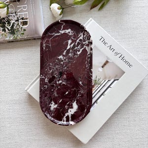 Rosso Levanto Marmor Tablett, Ovales Tablett, Beistelltisch Kaffeetisch Dekor, Weihnachtsgeschenkidee, Größe 39 * 6