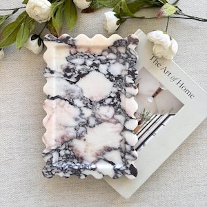 Italy Calacatta Viola Marble Marble Scalloped Tray - Handcrafted Stone Vanity and Jewelry Organizer, size 12x7.5"