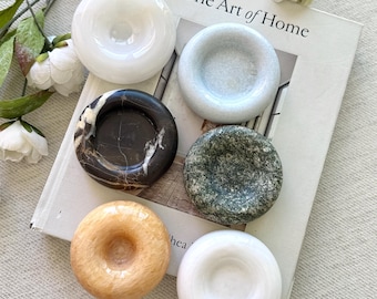 Colorful Onyx marble Catchall Tray Donut Decorative Trinket Tray, Elegant Marble Gift,Round Jewelry Dish, Candle Holder,Incense Dish