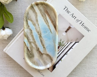 NEW Blue Marble Tray ‘Maldives Stone’ – Luxury Vanity Tray, Jewelry Holder, Coffee Table Decor, Elegant Home Gift, size 9.8*4.8in