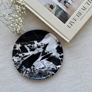 Black Nero Antico Marble Tray: French Vanity Catchall, Home Decor,7.8 in diam