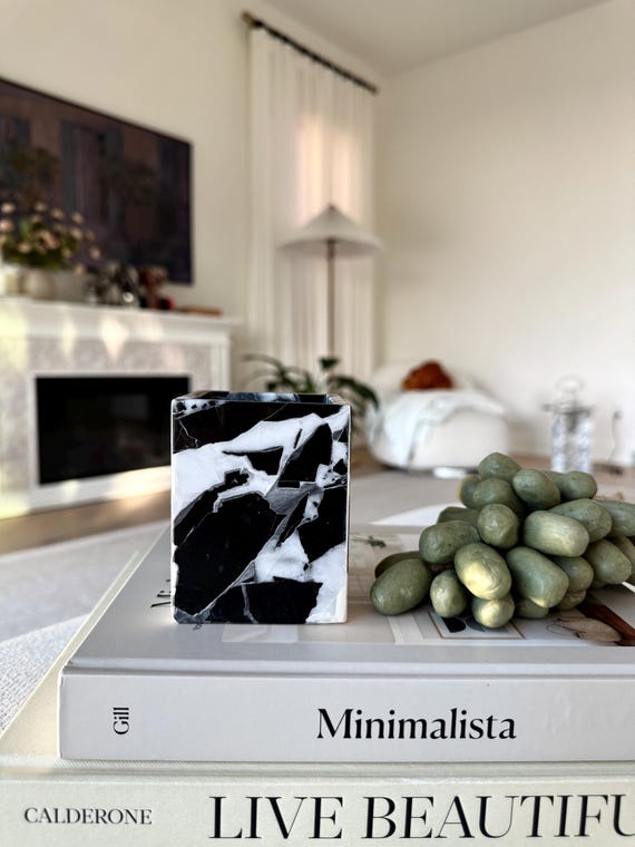 Handcrafted Marble Cube Candle Holder: Decorative Jar & Organizer