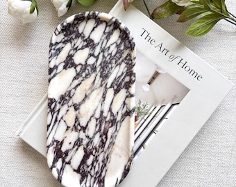 Calacatta Viola Marble Tray | Vanity & Oblong Serving Tray | Luxury Italian Stone Catchall | 11.5x5.5 Handcrafted Home Decor