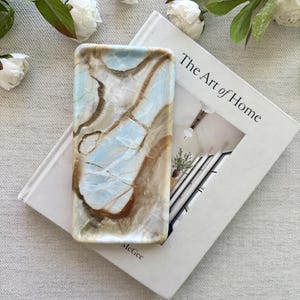 NEW Blue Marble Tray ‘Maldives Stone’ – Luxury Vanity Tray, Jewelry Holder, Coffee Table Decor, Elegant Home Gift, size 9.8*4.8in