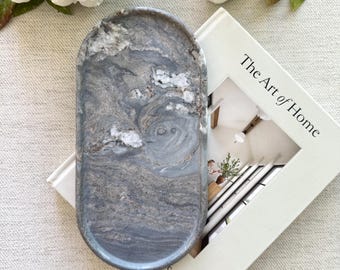 Italiaans marmer langwerpig groot dienblad, dubbelzijdige kaptafel, salontafel of consoledecor, plankdisplay, elegant cadeau, maat 12*6 in