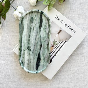 Green Marble large tray on coffee table console table Dual-Sided Use serving tray, bathroom vanity tray,  Catchall ,home decor, size 12*6in