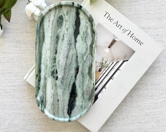 Green Marble large tray on coffee table console table Dual-Sided Use serving tray, bathroom vanity tray,  Catchall ,home decor, size 12*6in