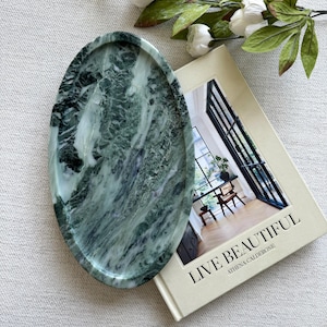 Large Green Marble Vanity Tray: Dual-Sided Coffee Table Decor, 13*7.3 in